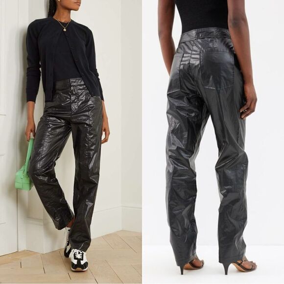 Isabel Marant Anea Coated Cotton Black Pants Trousers Straight Leg Size M - Picture 1 of 16